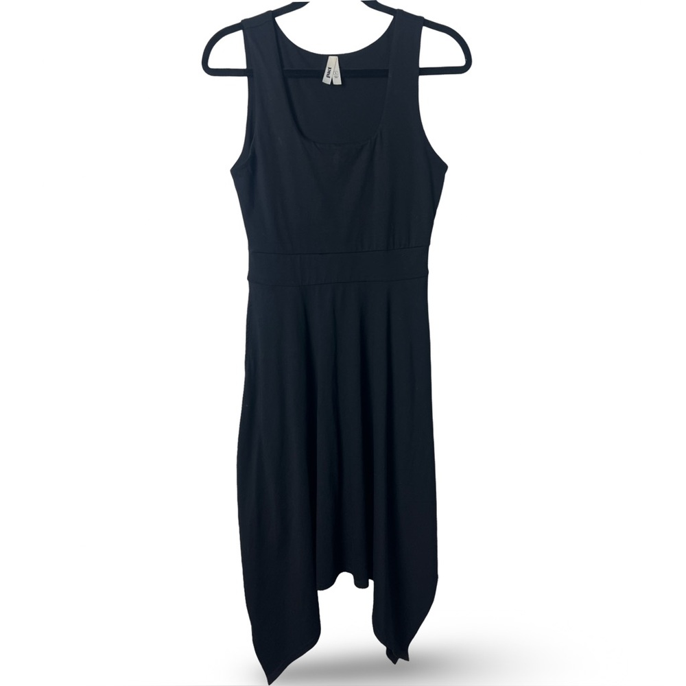 Pact Women's Fit & Flare Black Organic Cotton Handkerchief Hem Tank Dress Sz. S